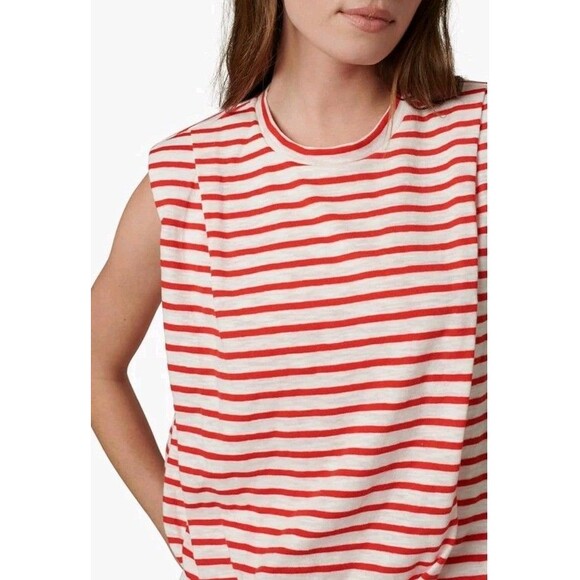 JOE'S Jeans Womens M Top Red Striped Sleeveless Bubble Hem Padded Shoulders $98 - Picture 16 of 16